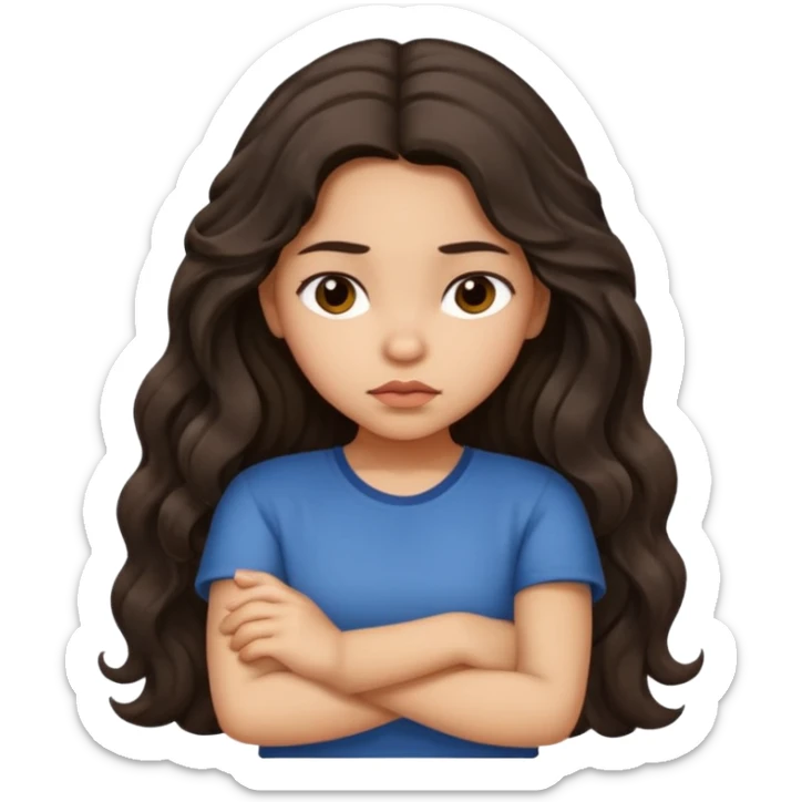 Hispanic girl with long dark wavy hair crossing her arms and slightly pouting sticker