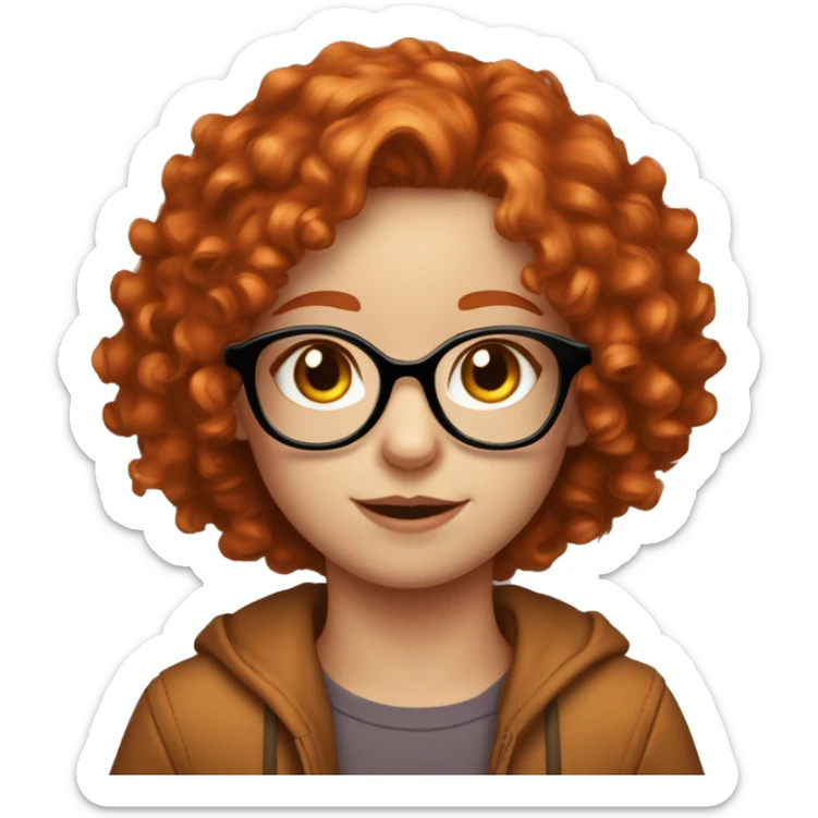 make emoji of cute redhead curly fair skinned girl with freckles wearing glasses looking like a fox sticker
