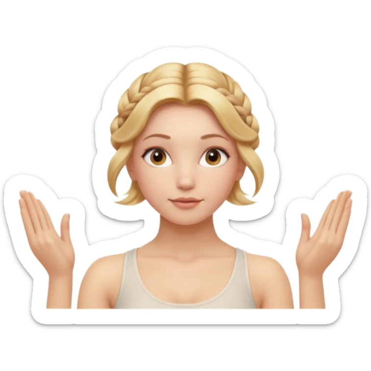 Cinematic Realistic Yoga Girl Portrait, depicted with lifelike skin texture, subtle rosy undertones, and soft natural lighting that enhances the gentle contours of her face. Her intricately detailed golden blonde hair is elegantly styled in an updo, sticker