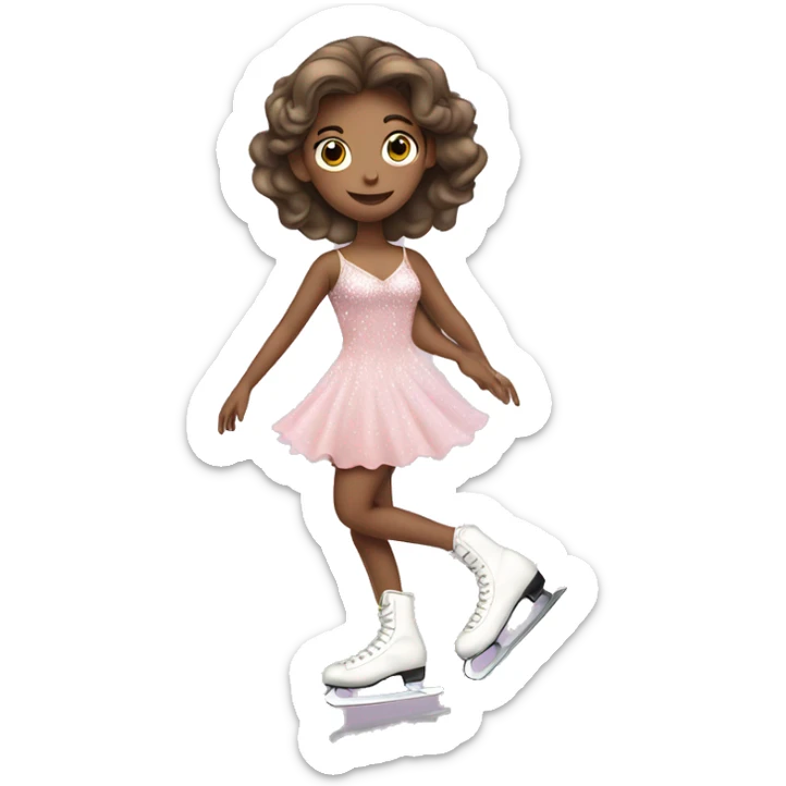 Girl Ice skating is with a pretty sparkly light pink dress sticker