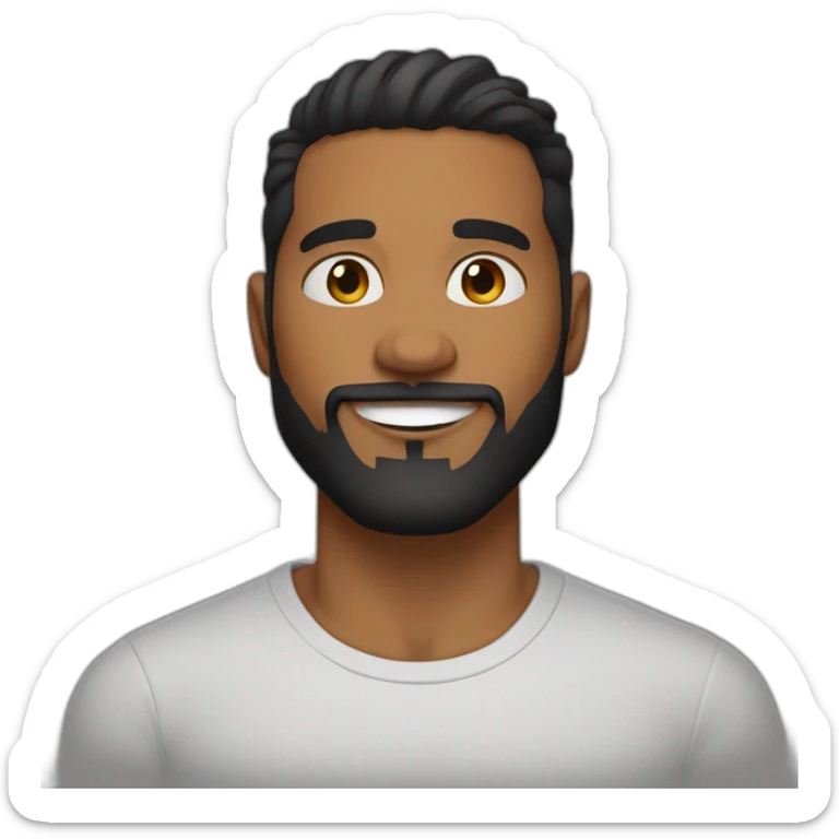 caramel brown skin male, black hair with a skin fade haircut, good beard, white teeth, black t shirt approximately 32 years old, good beard, chest up, confident sticker