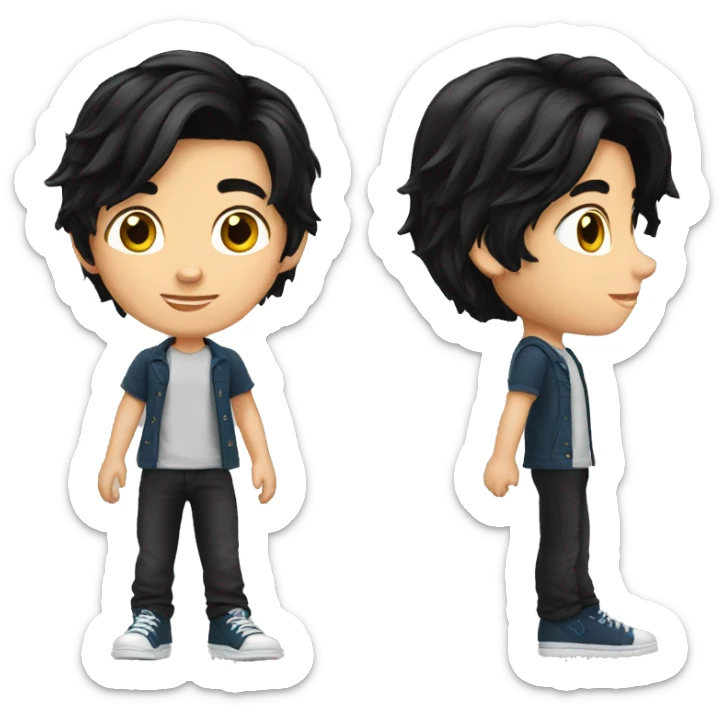 european teenager boy long black hair sticker