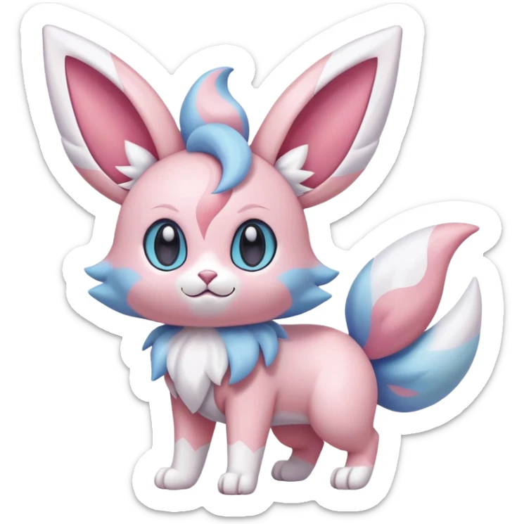 Sylveon-Skitty-Fakémon-hybrid-creature (full body)  sticker