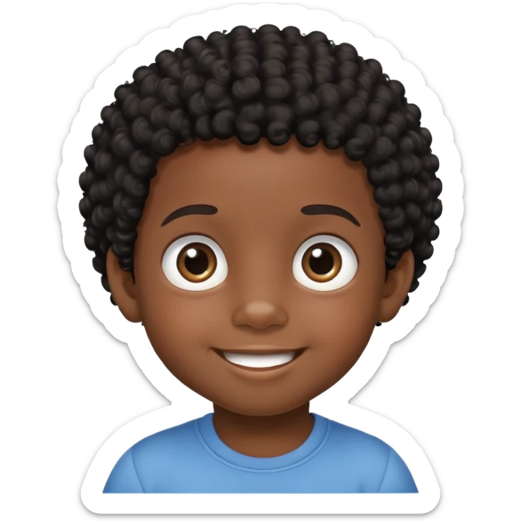 smiling face, toddler boy, African, big eyes, dark skin, black curly hair sticker