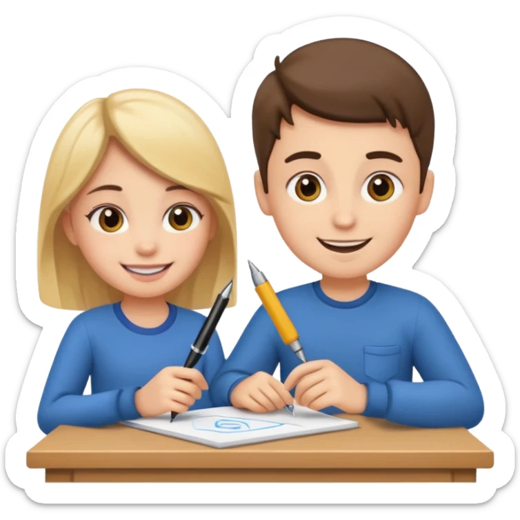 Make an emoji of a girl who is teaching a boy how to make emojis sticker