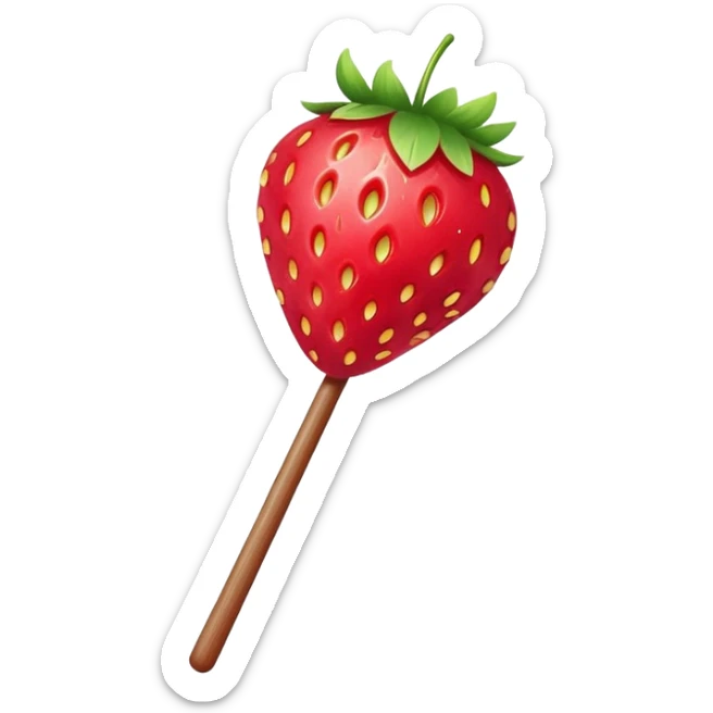 strawberry tanghulu on a wooden stick with shiny sugar coating sticker