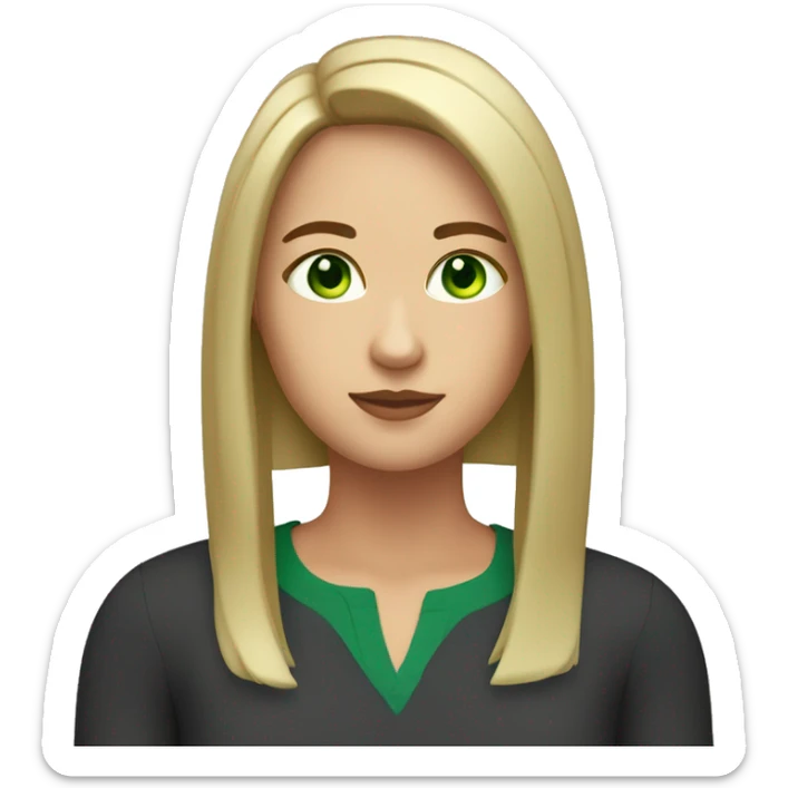 Make me a woman with short shoulder length straight hair and green eyes and a little bit chubby sticker