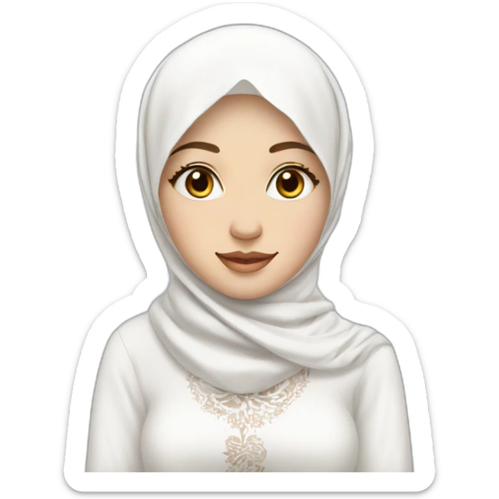 Prety white skin Woman with white hijab and white blouse with batik motif sticker