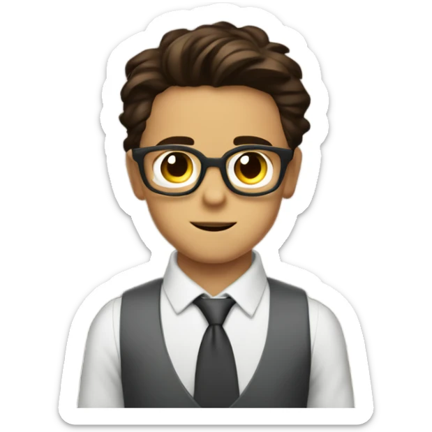 niño de 14 años con lentes cuadrados de tony stark y pelo café sticker