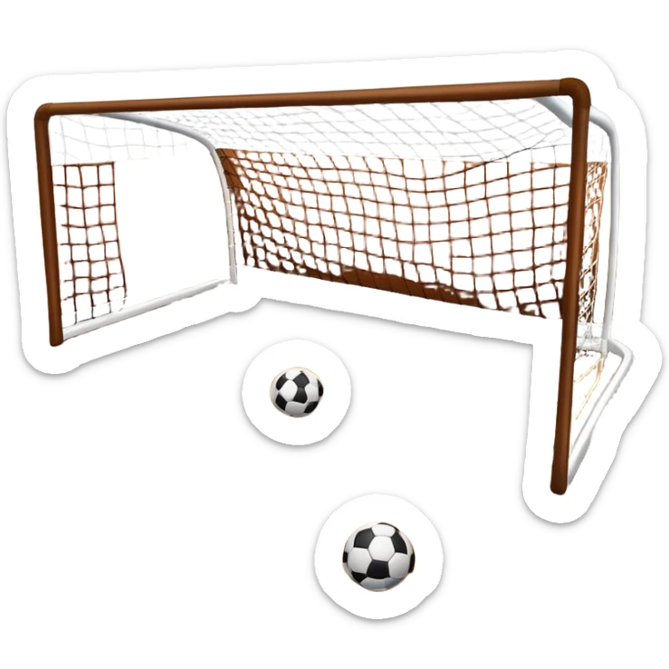 A close-up of footballs and a goal on a covered indoor futsal court with a wooden floor. The scene highlights the details of the balls and goalposts, with the smooth, polished court surface creating a clean and focused atmosphere for the game. sticker
