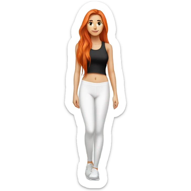beautiful fair skin red orange long hair white girl cardio black leggings black top beautiful girly full body workout walking sticker