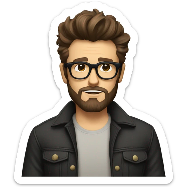 James dean but with dark brown hair und beard cool outfit and glasses sticker