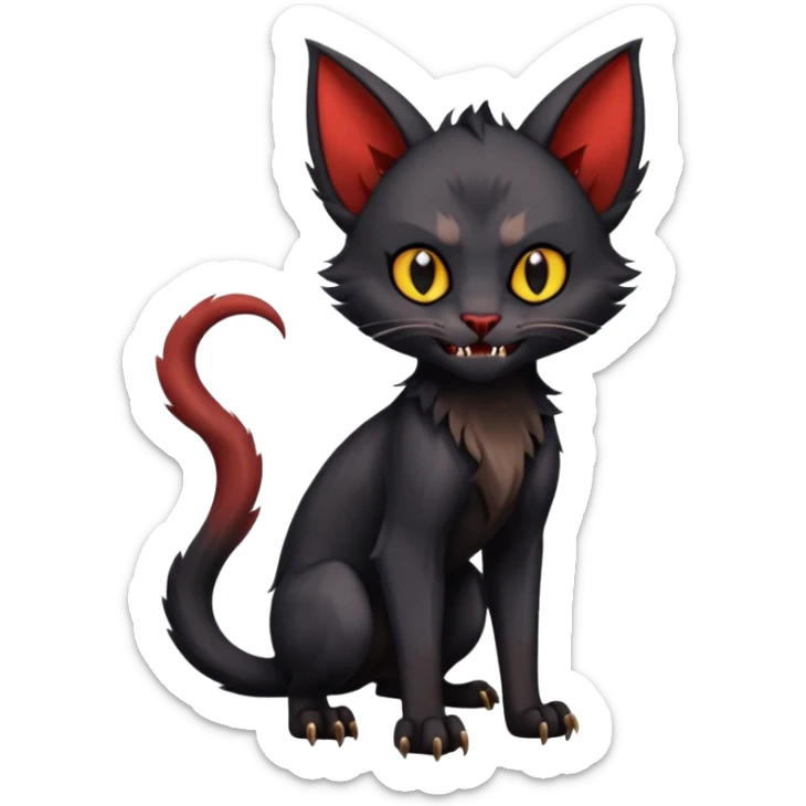 Dark Vampiric Black Lykoi-Caracal-Bat-Litten-Torracat-Noibat-Hybrid (Full body) sticker