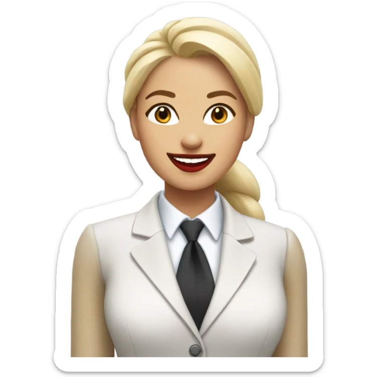blonde woman with straight hair tied up in a suit and red lipstick smiling sticker