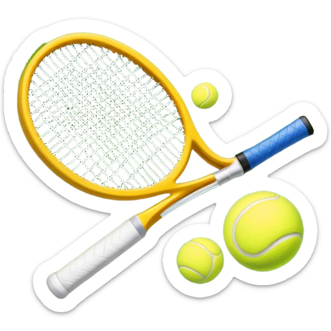 A tennis racket and ball on a grass or hardcourt surface, symbolizing the sport. The racket has a sleek design with tightly strung strings, while the bright tennis ball rests nearby, capturing the essence of precision, agility, and competition. sticker