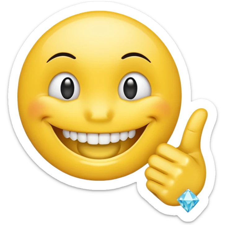 Smiley face emoji with diamond grillz also with finger pointing at the grillz sticker