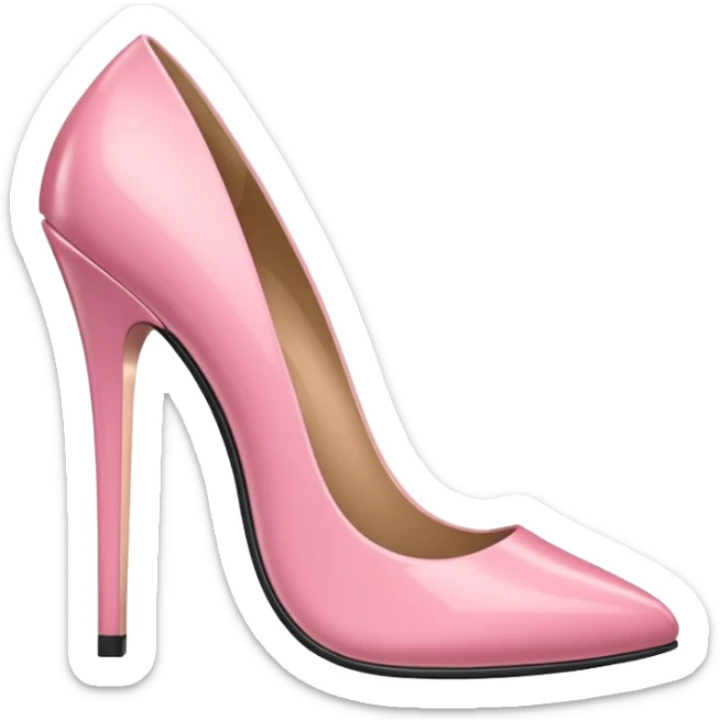 A 3D cartoon rose-pink high heel shoe with glossy finish and slim heel, elegant and feminine, isolated on plain background, Memoji-style. sticker