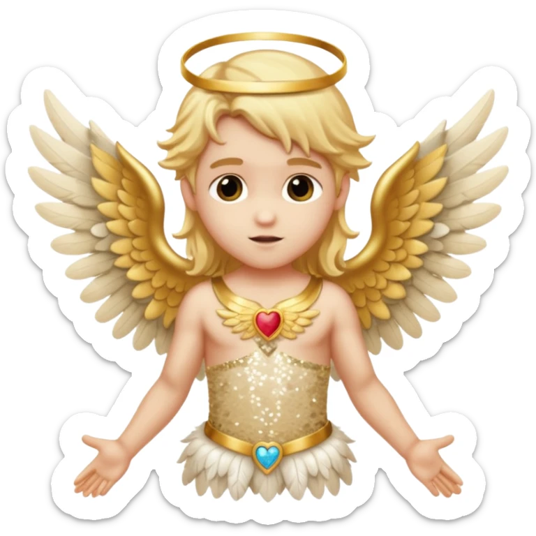 Cupid, God of Love from Gods and Goddesses with long golden blonde hair, cream sequin outfit sticker