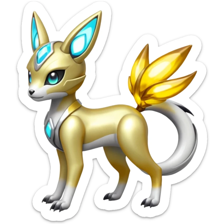 Glowing futuristic cyber-Meloetta-Renamon-Protogen-Palkia-hybrid-fusion-Fakémon-creature, full body sticker