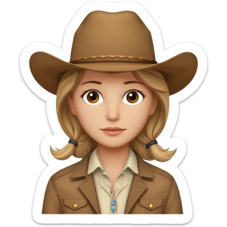 Ennis Del Mar with brown eyes, dark blonde hair, ivory shirt, brown jacket and cowboy hat sticker