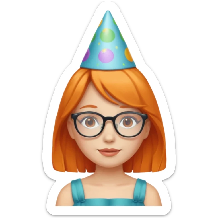 party hatted orange haired girl glasses wearing dress sticker