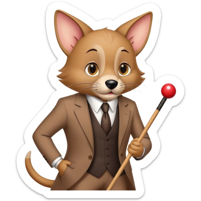 tom and jerry dog in a brown suit with a pool cue and a black ball. sticker