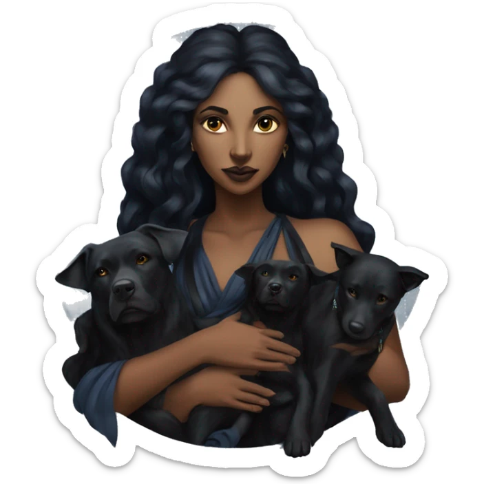 Hekate goddess of the night and magic- triple goddess black hair and two black dogs sticker