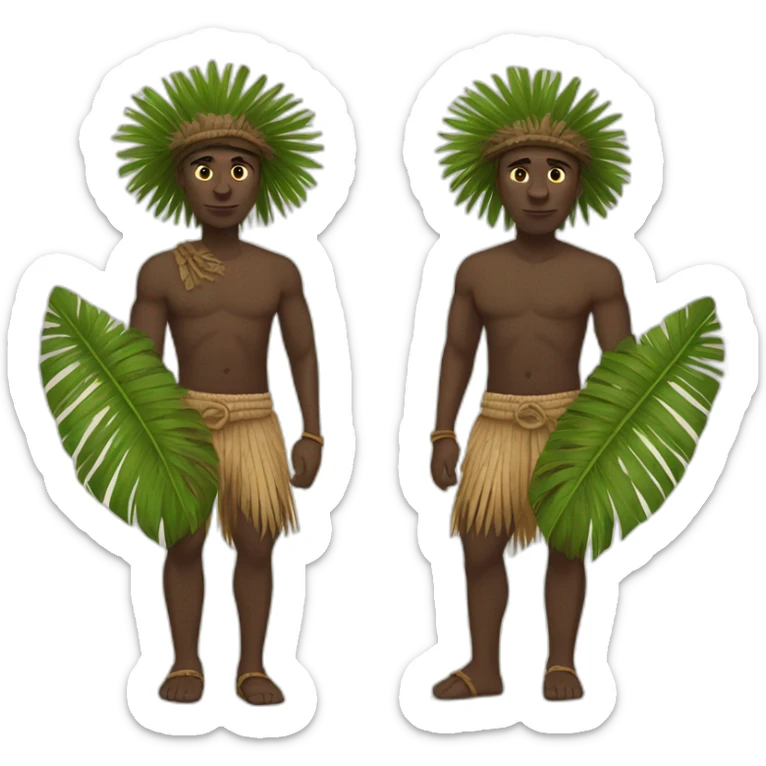 aborigine black man in shorts made of palm leaves with spear in hand sticker