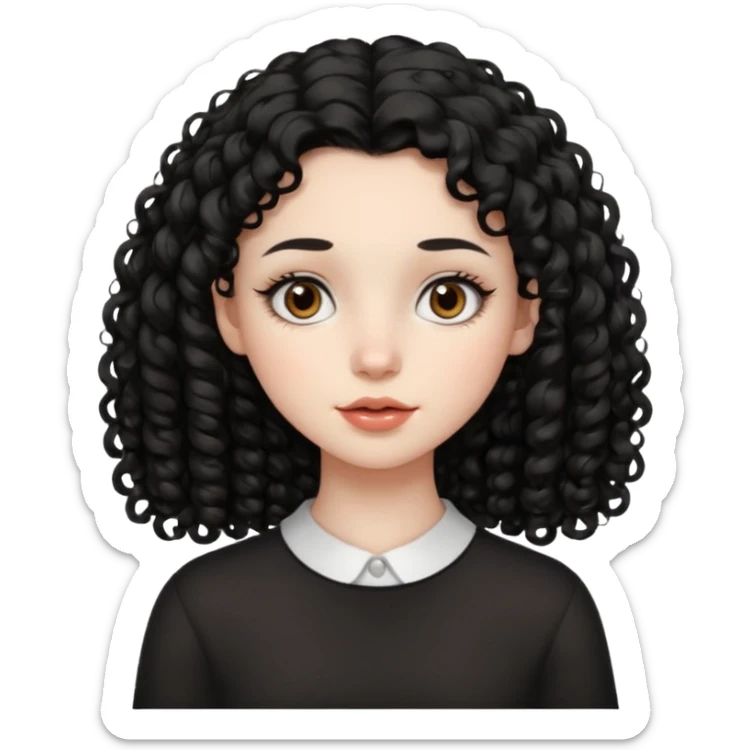 Side part black curly hair girl with mole above left side of lip pale skin  sticker