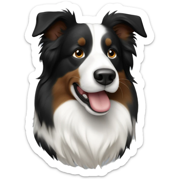 A Berger de Savoie border collie, black, white and brown with half of the face white sticker