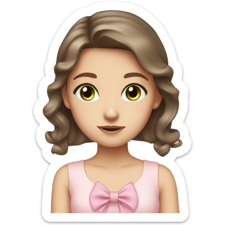 brown hair girl pale green eyes cute pastel pink bow sticker