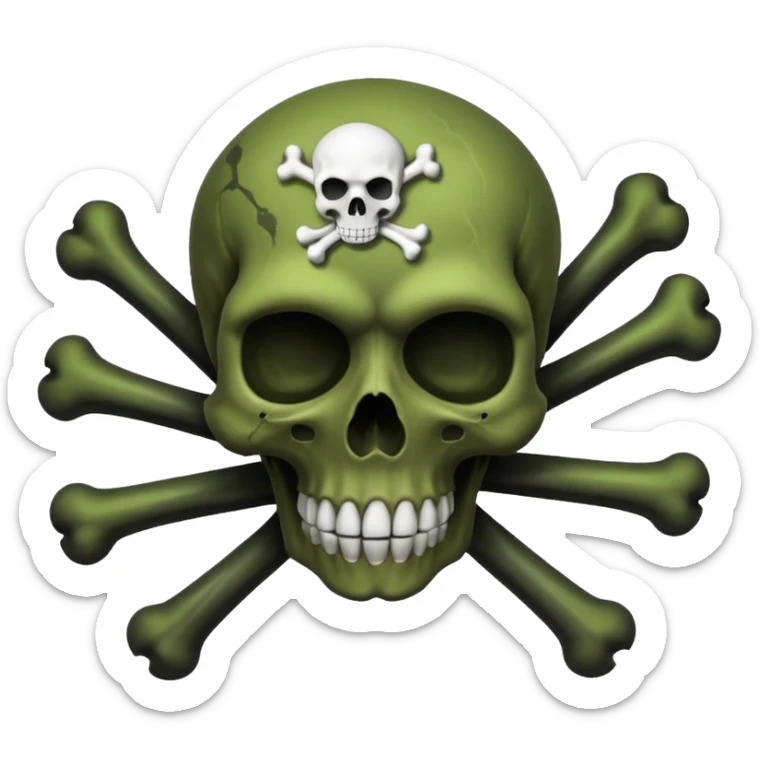 a poisonous cloud of gas, dark swamp color, with an image of a skull and two crossed bones behind the skull sticker