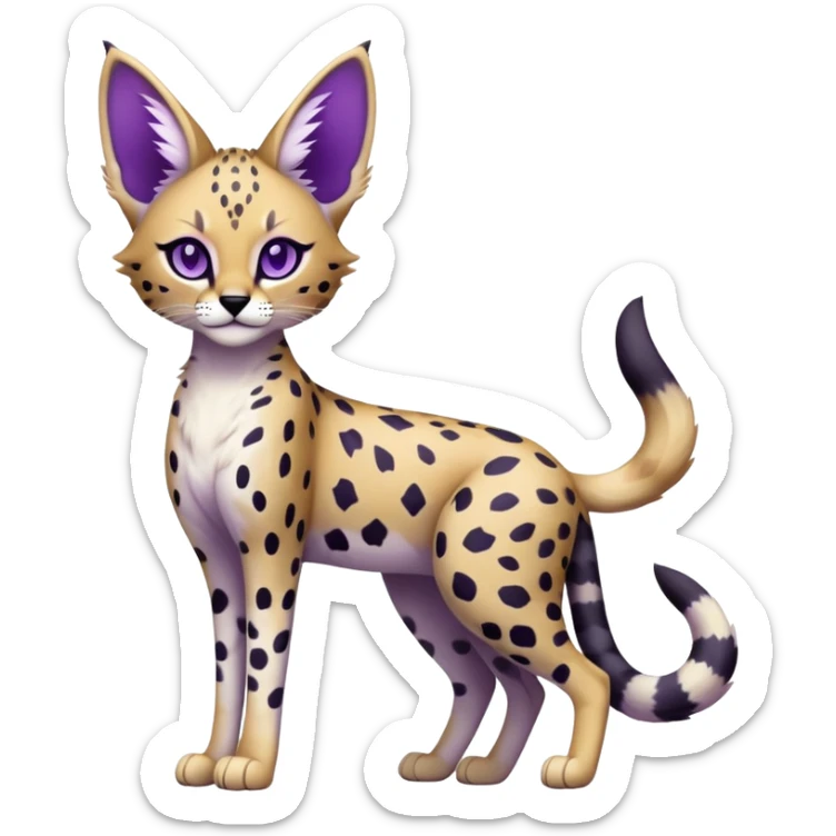 Kawaii Cute Edgy Black Purple White ethereal Serval-Fionbri-Vernid full body sticker