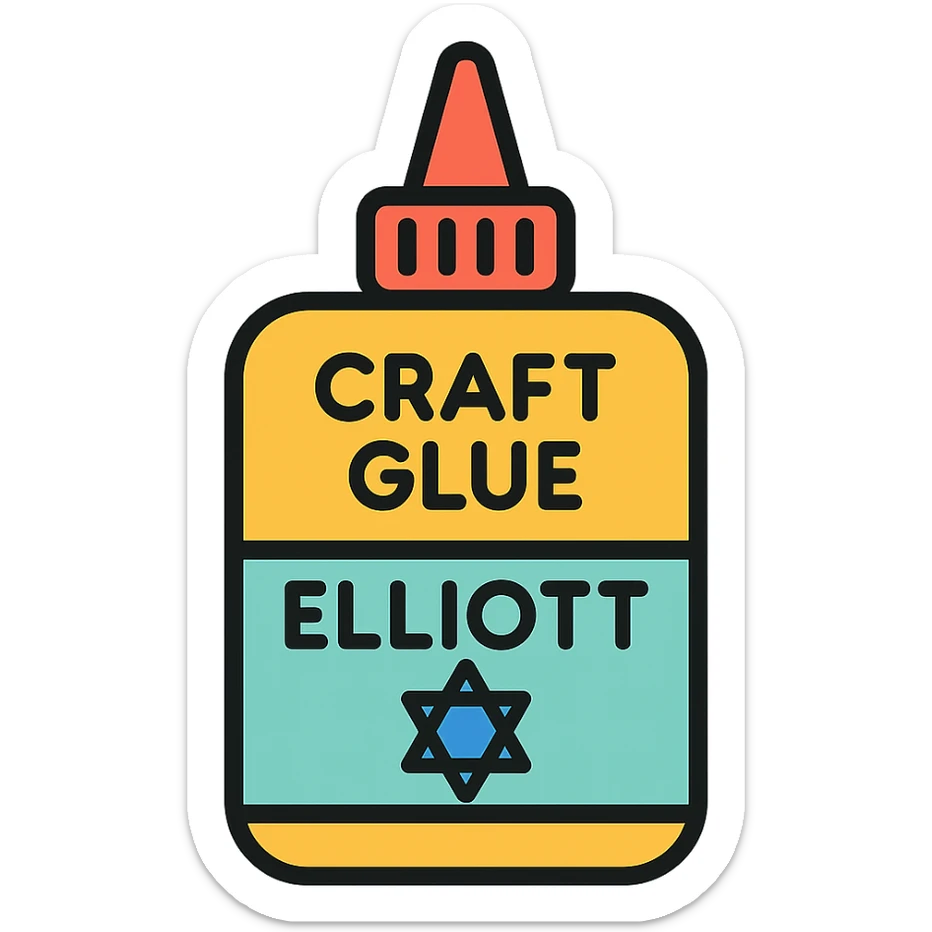 crazy glue bottle labeled 'Elliott' with a Star of David, clean color-outlined icon style sticker