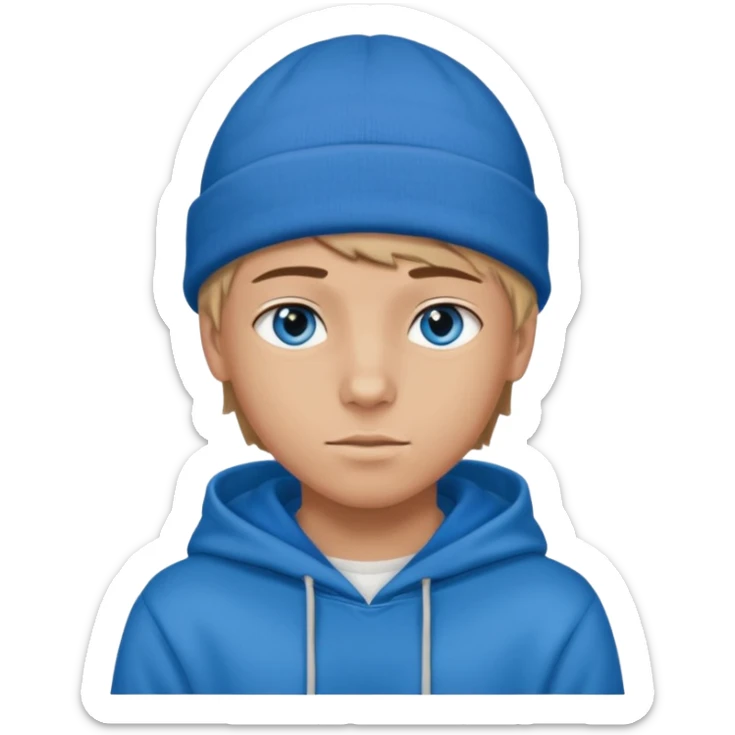 handsome and young teen pinterest boy good at fashion. popular among 'that brat girl', wearing hoodieand beanie with blue eye   sticker
