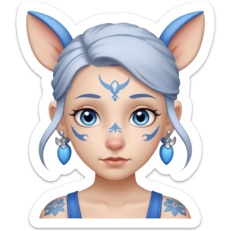 white-gray haired heavy blue tattooed head accessory big nose big ear young girl sticker