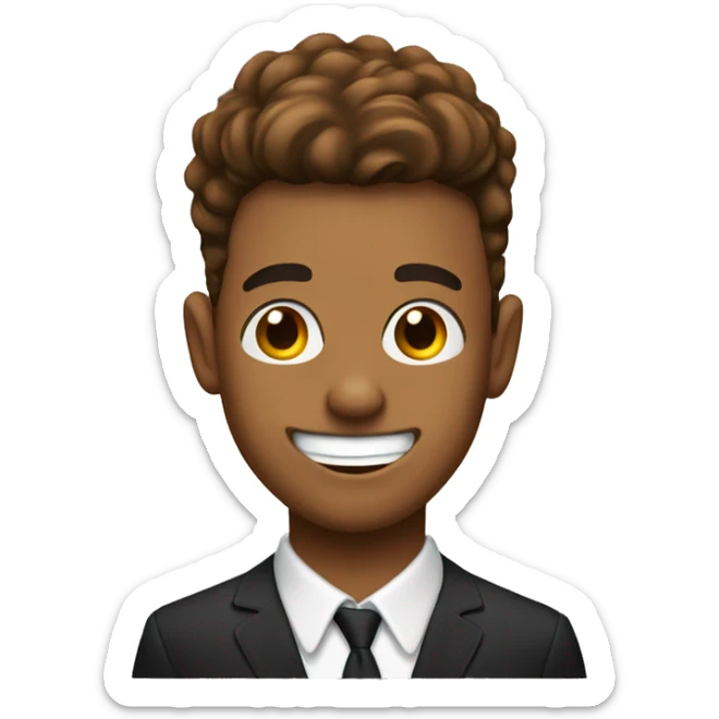 make an emoji of a brown boy with cuy hair and a semi sharp jawline with ears pierced and straight white teeth sticker