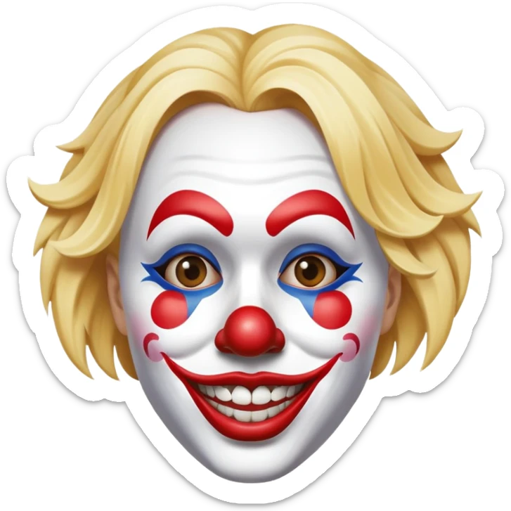 a blonde woman making a good decision acting like a fool holding a clown madk sticker