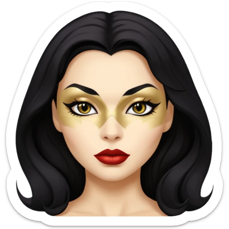 Cat woman goldish skin dark black eyes with black eyeliner dark hair big lips  sticker