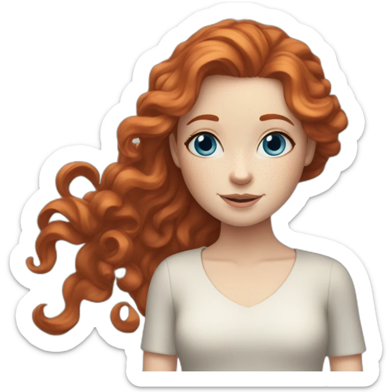 Redhead girl with white skin, blue eyes, hair wavy and freckles sticker