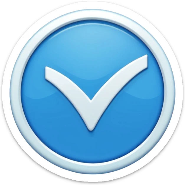 A bright blue circular badge with soft, wavy edges (like a seal or award ribbon). In the center, there is a white check mark (✓) tilted slightly to the right. The design feels clean, modern, and official, symbolizing verified, trusted, approved, or authentic status. sticker
