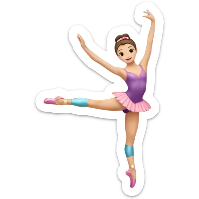 Una chica con vestuario de bailarina con las piernas flexionadas, el dedo índice en la boca, el tren superior inclinado hacia la izquierda y con la cadera proyectada hacia la izquierda sticker