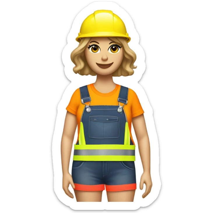 Taylor Swift is a construction worker wearing a patriotic dress with a neon yellow safety vest over the dress. she also has a hard hat and a patriotic patch on the vest sticker