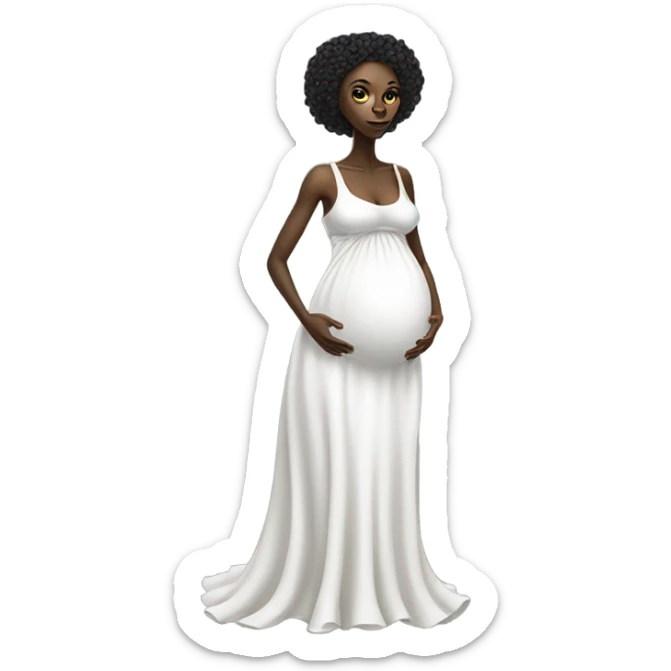 Pregnant black alien woman, full body, on white dress sticker