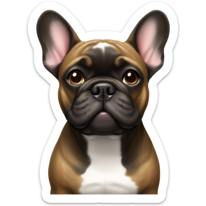 Brindle French Bulldog wearing a red hoodie sticker