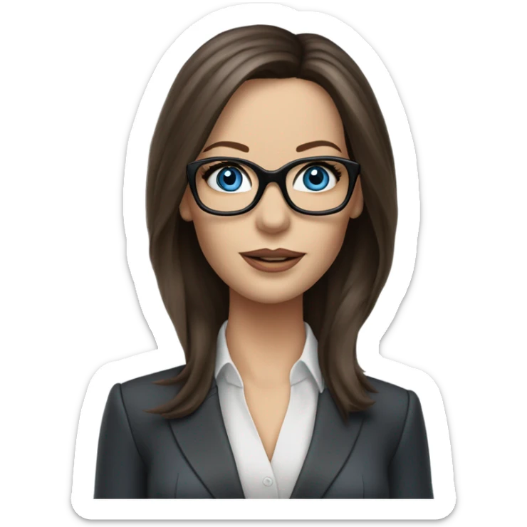 Lifelike Kate Beckinsale blue eyes wearing glasses in a business dress sticker