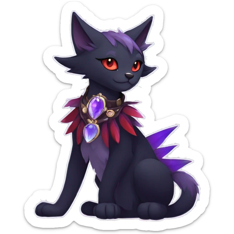 cool cartoon anthro edgy distinguished ethereal elegant beautiful fantasy black purple red ethereal fantasy nargacuga-Noivern-cat-Quiana-Fakemon collar harness moon gem jewels full body sticker