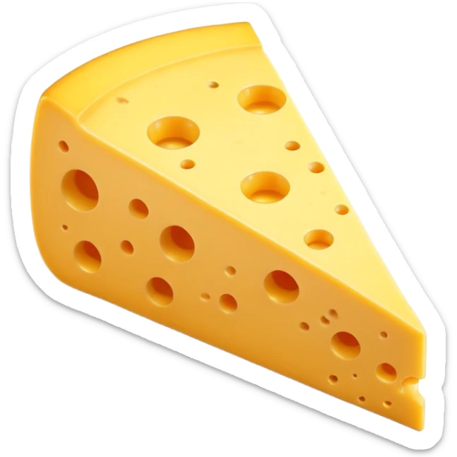 A 3D cartoon wedge of yellow cheese with round holes, bright tone, soft shadow, Memoji-style. sticker