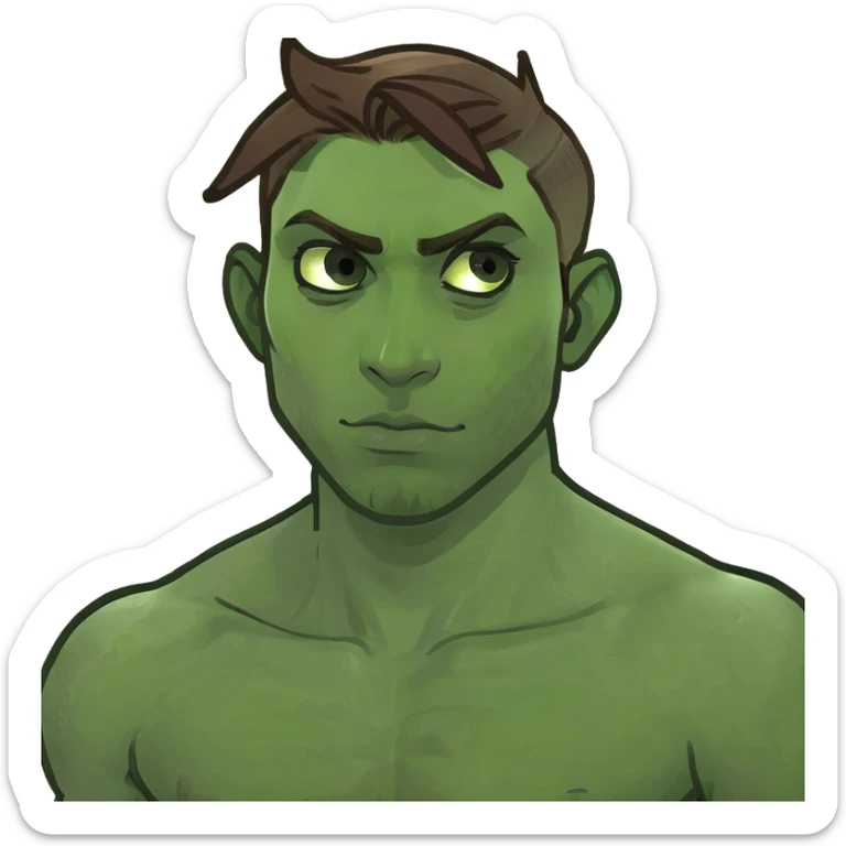 Shirtless man with big green eyes and nice chest and brown hair with piercings   sticker