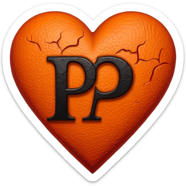 Can you make a dark orange heart with a dark red letter in the middle in a gothic style, the letter is P sticker